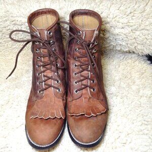 VINTAGE Justin Kiltie Roper boots, 3 1/2D BROWN leather, Fringe, Grunge, Cowgirl